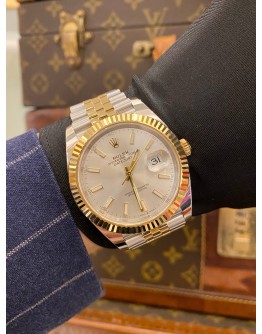 (BRAND NEW) 2024 ROLEX DATEJUST 41 REF 126333 JUBILEE HALF 18K 750 YELLOW GOLD SILVER DIAL 41MM AUTOMATIC WATCH -FULL SET-