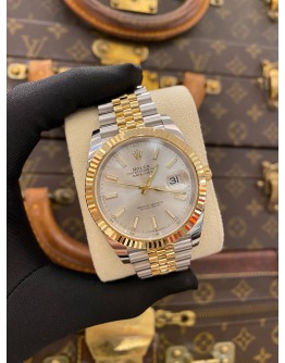 (BRAND NEW) 2024 ROLEX DATEJUST 41 REF 126333 JUBILEE HALF 18K 750 YELLOW GOLD SILVER DIAL 41MM AUTOMATIC WATCH -FULL SET-