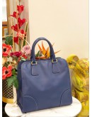 PRADA BLUE SAFFAINO LUX LEATHER TOTE BAG WITH STRAP