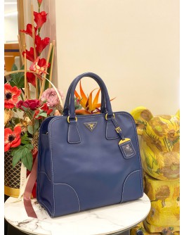 PRADA BLUE SAFFAINO LUX LEATHER TOTE BAG WITH STRAP