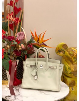 (LIKE NEW) 2023 HERMES BIRKIN 25 IN VERT FIZZ SWIFT LEATHER WITH PALLADIUM HARDWARE -FULL SET-