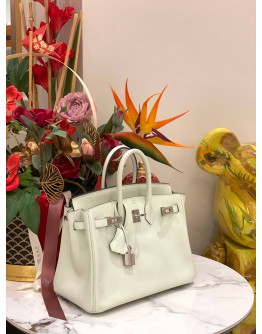 (LIKE NEW) 2023 HERMES BIRKIN 25 IN VERT FIZZ SWIFT LEATHER WITH PALLADIUM HARDWARE -FULL SET-