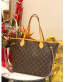 (LIKE NEW) LOUIS VUITTON NEVERFULL MM BROWN MONOGRAM CANVAS WITH BEIGE LEATHER TRIM TOTE BAG