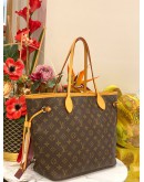(LIKE NEW) LOUIS VUITTON NEVERFULL MM BROWN MONOGRAM CANVAS WITH BEIGE LEATHER TRIM TOTE BAG