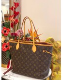 (LIKE NEW) LOUIS VUITTON NEVERFULL MM BROWN MONOGRAM CANVAS WITH BEIGE LEATHER TRIM TOTE BAG