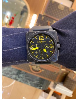 2019 BELL & ROSS BR 01-94 PVD CHRONOGRAPH YELLOW AVIATOR DIAL LIMITED EDITION 500 PIECES WORLDWIDE 46MM AUTOMATIC WATCH -FULL SET- 