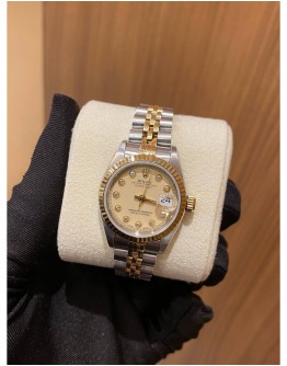 ROLEX LADY DATEJUST REF 69173 HALF 18K 750 YELLOW GOLD CHEESE DIAMOND DIAL 26MM AUTOMATIC YEAR 2000 WATCH