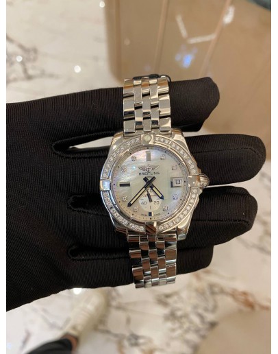 (UNUSED) BREITLING GALACTIC 36 REF A3733053 MOTHER OF PEARL DIAMOND DIAL DIAMOND BEZEL FACTORY 36MM AUTOMATIC YEAR 2018 WATCH -FULL SET-