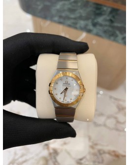 (UNUSED) OMEGA CONSTELLATION LADY HALF 18K 750 YELLOW GOLD DIAMOND DIAL 26MM QUARTZ YEAR 2019 WATCH -FULL SET-