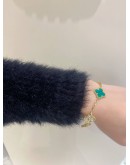 (BRAND NEW) 2024 VCA VAN CLEEF & ARPELS VINTAGE ALHAMBRA BRACELET 5 MOTIFS 18K 750 YELLOW GOLD WITH DIAMONDS & TURQUOISE MALACHITE -FULL SET-