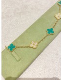 (BRAND NEW) 2024 VCA VAN CLEEF & ARPELS VINTAGE ALHAMBRA BRACELET 5 MOTIFS 18K 750 YELLOW GOLD WITH DIAMONDS & TURQUOISE MALACHITE -FULL SET-