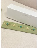 (BRAND NEW) 2024 VCA VAN CLEEF & ARPELS VINTAGE ALHAMBRA BRACELET 5 MOTIFS 18K 750 YELLOW GOLD WITH DIAMONDS & TURQUOISE MALACHITE -FULL SET-