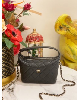 (LIKE NEW) MICROCHIP CHANEL 25 MINI HOBO CHAIN BAG IN BLACK CAVIAR LEATHER -FULL SET-