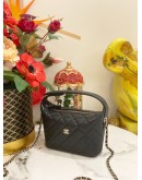 (LIKE NEW) MICROCHIP CHANEL 25 MINI HOBO CHAIN BAG IN BLACK CAVIAR LEATHER -FULL SET-