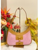 GUCCI JACKIE SHOULDER BAG IN PINK SUEDE AND TAN LEATHER TRIM
