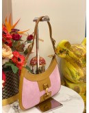 GUCCI JACKIE SHOULDER BAG IN PINK SUEDE AND TAN LEATHER TRIM