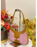 GUCCI JACKIE SHOULDER BAG IN PINK SUEDE AND TAN LEATHER TRIM