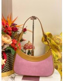 GUCCI JACKIE SHOULDER BAG IN PINK SUEDE AND TAN LEATHER TRIM