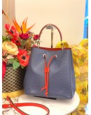 LOUIS VUITTON NEONOE BLUE EPI LEATHER BUCKET BAG WITH RED LEATHER TRIM 