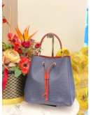 LOUIS VUITTON NEONOE BLUE EPI LEATHER BUCKET BAG WITH RED LEATHER TRIM 