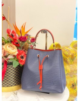 LOUIS VUITTON NEONOE BLUE EPI LEATHER BUCKET BAG WITH RED LEATHER TRIM 