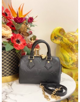 (LIKE NEW) MICROCHIP LOUIS VUITTON SPEEDY BANDOULIERE 20 IN BLACK MONOGRAM EMPREINTE LEATHER -FULL SET-