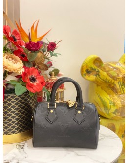 (LIKE NEW) MICROCHIP LOUIS VUITTON SPEEDY BANDOULIERE 20 IN BLACK MONOGRAM EMPREINTE LEATHER -FULL SET-