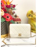 (LIKE NEW) CHANEL CHAIN MELODY FLAP SMALL BAG IN WHITE QUILTED CAVIAR LEATHER- FULL SET-