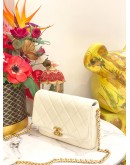 (LIKE NEW) CHANEL CHAIN MELODY FLAP SMALL BAG IN WHITE QUILTED CAVIAR LEATHER- FULL SET-