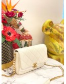 (LIKE NEW) CHANEL CHAIN MELODY FLAP SMALL BAG IN WHITE QUILTED CAVIAR LEATHER- FULL SET-