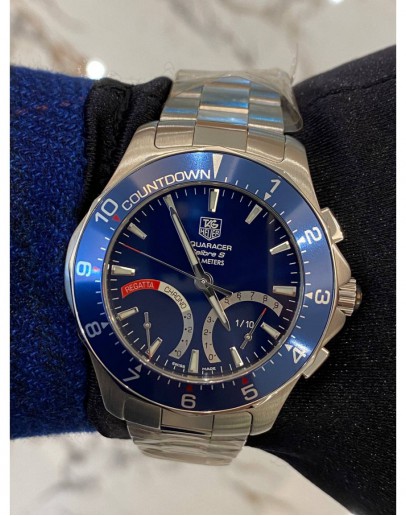 TAG HEUER AQUARACER CALIBRE S REGATTA REF CAF7110 BLUE OUTER RING BLUE DIAL 41MM QUARTZ YEAR 2014 WATCH -FULL SET-