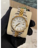 (BRAND NEW) ROLEX OYSTER PERPETUAL DATEJUST ARCTIC SNOWFLAKE WHITE DIAMOND DIAL 18K HALF GOLD 36MM AUTOMATIC YEAR 2019 WATCH -FULL SET-