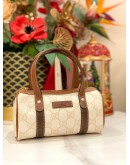 (LIKE NEW) GUCCI OPHIDIA GG SUPREME CANVAS / BROWN LEATHER MINI BOSTON BAG