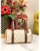 (LIKE NEW) GUCCI OPHIDIA GG SUPREME CANVAS / BROWN LEATHER MINI BOSTON BAG