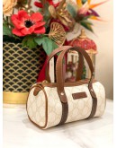 (LIKE NEW) GUCCI OPHIDIA GG SUPREME CANVAS / BROWN LEATHER MINI BOSTON BAG
