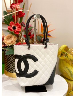 CHANEL LIGNE CAMBON TOTE SHOULDER BAG IN WHITE QUILTED LEATHER