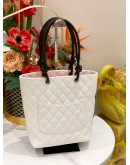 CHANEL LIGNE CAMBON TOTE SHOULDER BAG IN WHITE QUILTED LEATHER
