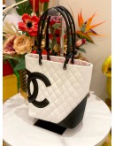 CHANEL LIGNE CAMBON TOTE SHOULDER BAG IN WHITE QUILTED LEATHER