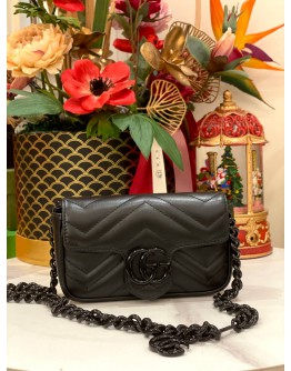 (LIKE NEW) GUCCI BLACK LEATHER GG MARMONT BELT BAG 