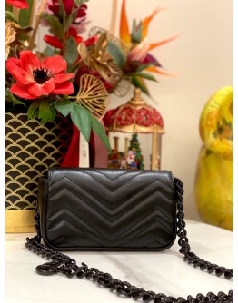 (LIKE NEW) GUCCI BLACK LEATHER GG MARMONT BELT BAG 