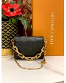 (LIKE NEW) LOUIS VUITTON BLACK LAMBSKIN EMBOSSED MONOGRAM COUSSIN BELT BAG -FULL SET-