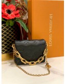(LIKE NEW) LOUIS VUITTON BLACK LAMBSKIN EMBOSSED MONOGRAM COUSSIN BELT BAG -FULL SET-