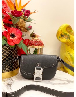 (LIKE NEW) CHRISTIAN DIOR MINI SADDLE MESSENGER BAG WITH FLAP IN BLACK GRAINED CALFSKIN -FULL SET-
