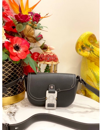 (LIKE NEW) CHRISTIAN DIOR MINI SADDLE MESSENGER BAG WITH FLAP IN BLACK GRAINED CALFSKIN -FULL SET-
