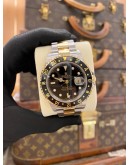 ROLEX GMT-MASTER II HALF 18K 750 YELLOW GOLD REF 16713 BLACK DIAL 40MM AUTOMATIC WATCH
