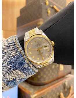 (LIKE NEW) ROLEX DATEJUST 36 HALF 18K 750 YELLOW GOLD JUBILEE REF. 16233 SILVER COMPUTER DIAMOND DIAL 36MM AUTOMATIC WATCH