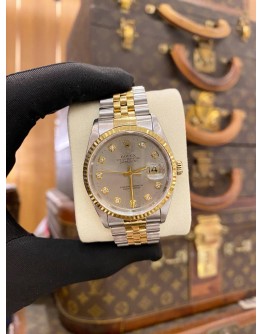 (LIKE NEW) ROLEX DATEJUST 36 HALF 18K 750 YELLOW GOLD JUBILEE REF. 16233 SILVER COMPUTER DIAMOND DIAL 36MM AUTOMATIC WATCH
