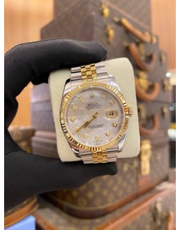 (LIKE NEW) 2005 ROLEX DATEJUST HALF 18K 750 YELLOW GOLD JUBILEE REF. 116233 WHITE MOTHER OF PEARL DIAL 36MM AUTOMATIC WATCH