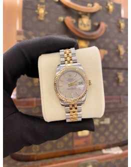 2006 ROLEX LADY DATEJUST HALF 18K 750 YELLOW GOLD JUBILEE REF 179173 SILVER DIAL 26MM AUTOMATIC WATCH -FULL SET-