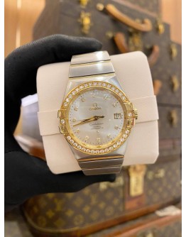 (LIKE NEW) 2017 OMEGA CONSTELLATION CO-AXIAL DIAMONDS REF. 123.25.35.20.52.002 SILVER DIAMOND DIAL 35MM AUTOMATIC WATCH -FULL SET-
